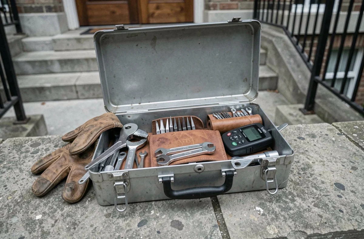 Boîte à outils de serrurier professionnelle ouverte avec équipements de dépannage