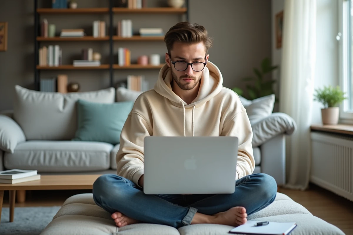 Jeune adulte prenant des notes sur les démarches à suivre après un paiement sur un site en ligne suspect