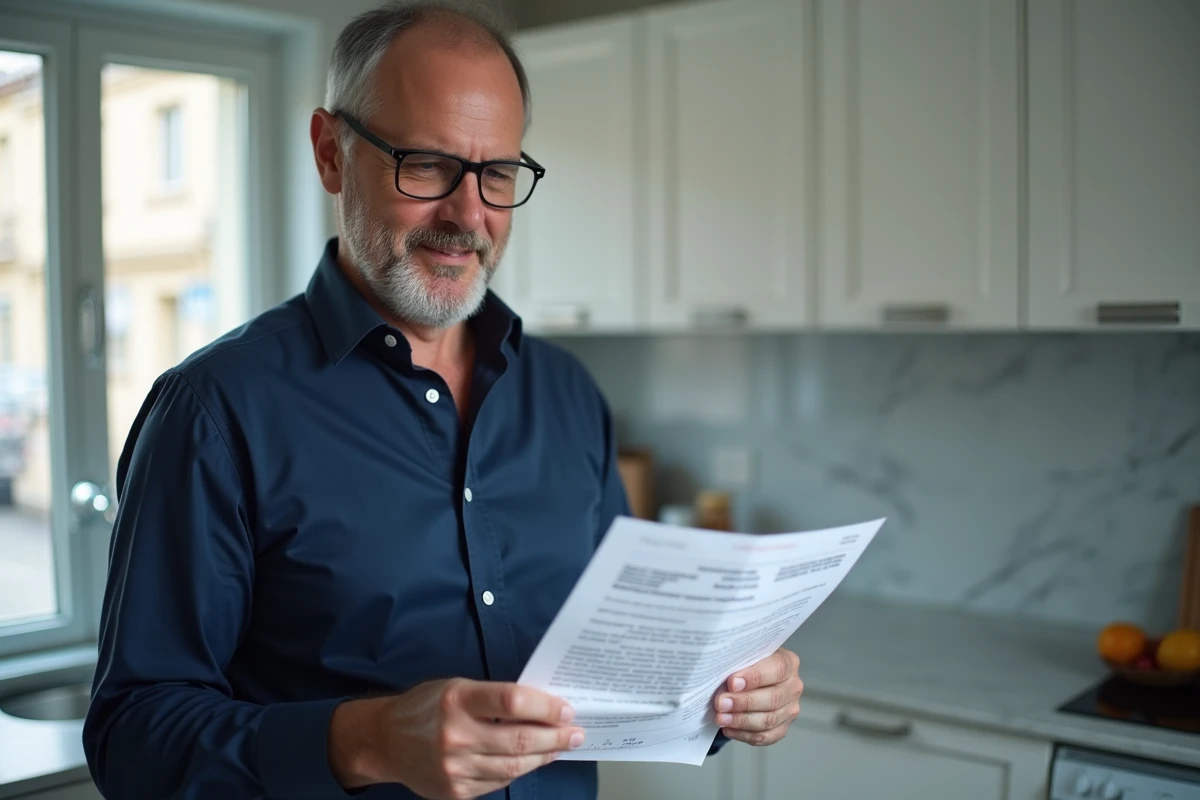 Homme recevant ses documents officiels d'état civil par courrier après une démarche administrative simplifiée en ligne